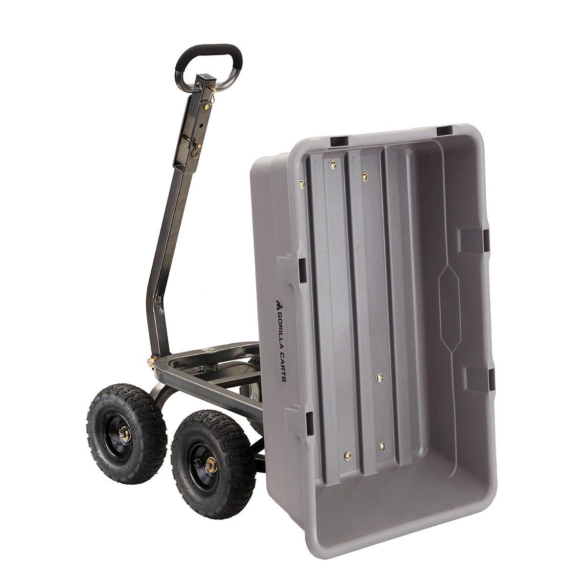 Gorilla Carts 800 Pound Capacity Heavy Duty Poly Yard Garden Steel Dump Utility Wheelbarrow Wagon Cart with 2 in 1 Towing ATV Handle, Gray