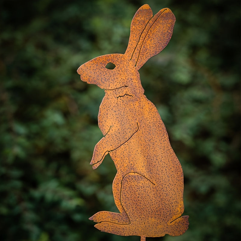 [2.5D] 1pc YOHWOR Rusty Metal Standing Rabbit Garden Stake - Rustic Farmhouse Bunny Silhouette Yard Art, Durable Iron Outdoor Stake for Christmas, Easter, Halloween, Hanukkah, Thanksgiving Decor (No Electricity Needed)