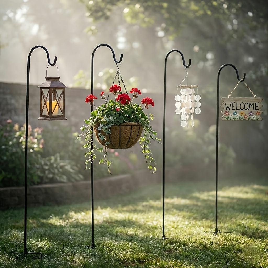 Shepherd Hooks for Outdoor, 2/4 Pack 63 Inch Bird Feeder Pole with 5 Prongs Base for Hanging Lantern, Hummingbird Feeder, Lightweight Plant, Shepherds Hook for Bird Feeders for Outside