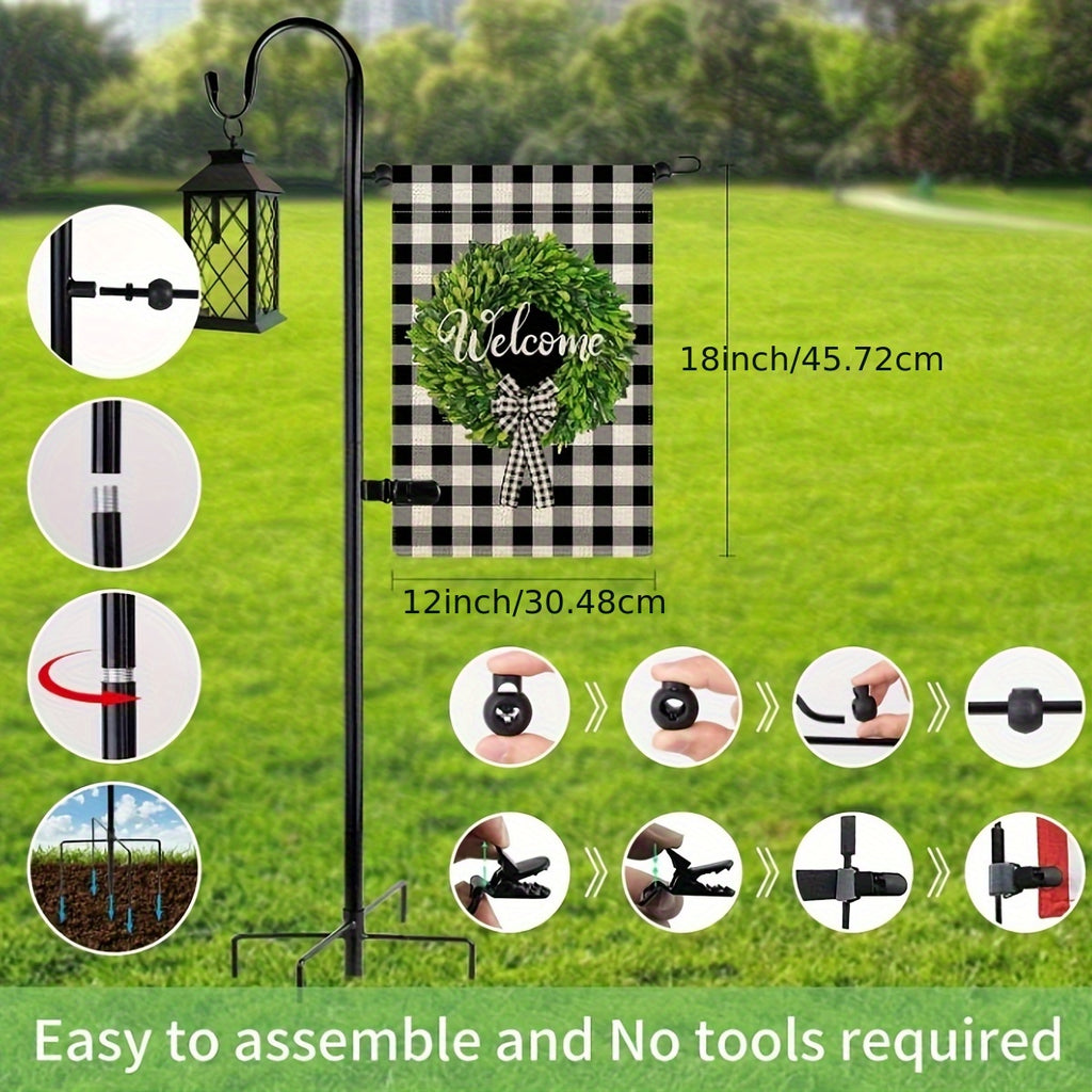 A 48-Inch Tall Garden Flagpole Stand And Shepherd'S Hook Made of 1/2-Inch Thick Metal, Suitable for Outdoor Use, Perfect for Holiday Gifts, Including Halloween And Christmas Presents (Flags And Lanterns Are Not Included)