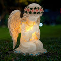 Solar Angel Garden Statue, Outdoor Lawn Decor Figurine Light, Resin Flower Sculptures with LED Lights, Art Housewarming Ornament Gift for Yard Fairy Backyard Lawn Patio Porch Balcony