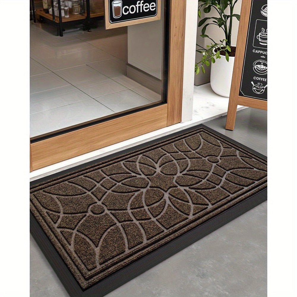 Outdoor Door Mat, Heavy Duty Non-Slip Entryway Mat, Low Profile Dirt Trapper Front Door Rug, Easy to Clean Indoor Outdoor Welcome Mat with Mandala Pattern, Brown