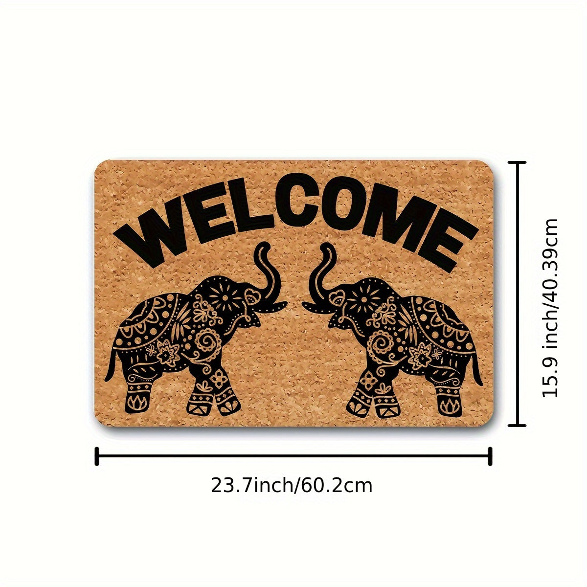 Bohemian Style Elephant Welcome Doormat | Personalized Monogram Kitchen Rug With Anti-Slip Rubber Back, Novelty Gift Mat, 23.7 X 15.9 Inches