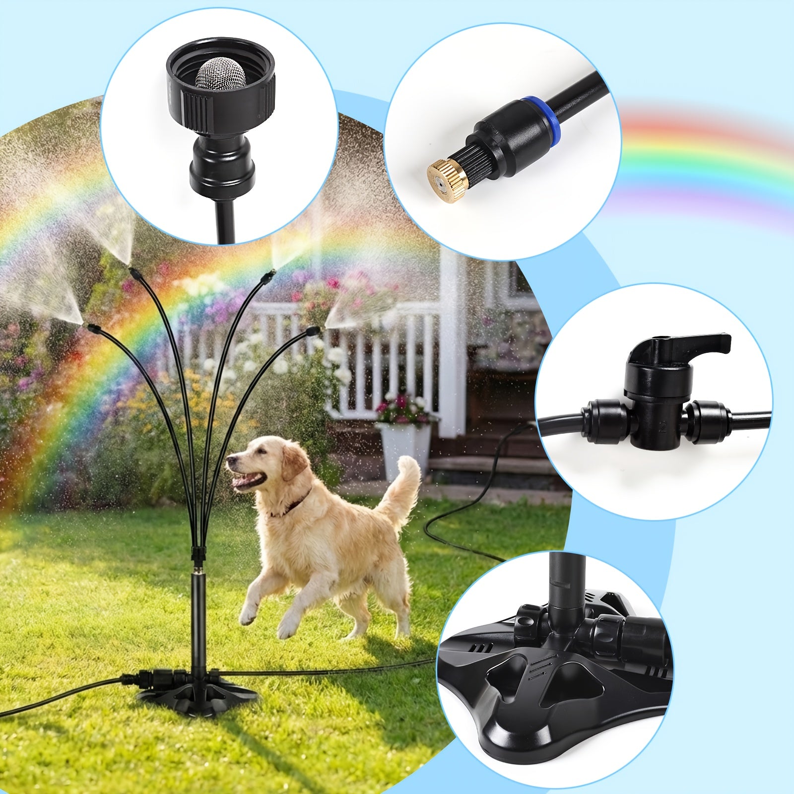 Mist Cooling System, Outdoor Patio Standing Mist, Portable Standing Mist Cooling System with 26.24ft. Spray Line, Upgraded Misting System for Patios, Pools, Gardens Watering, Water Play, Pet Cooling, No Plugging In Or Energized Use, 5 Water Pipes.