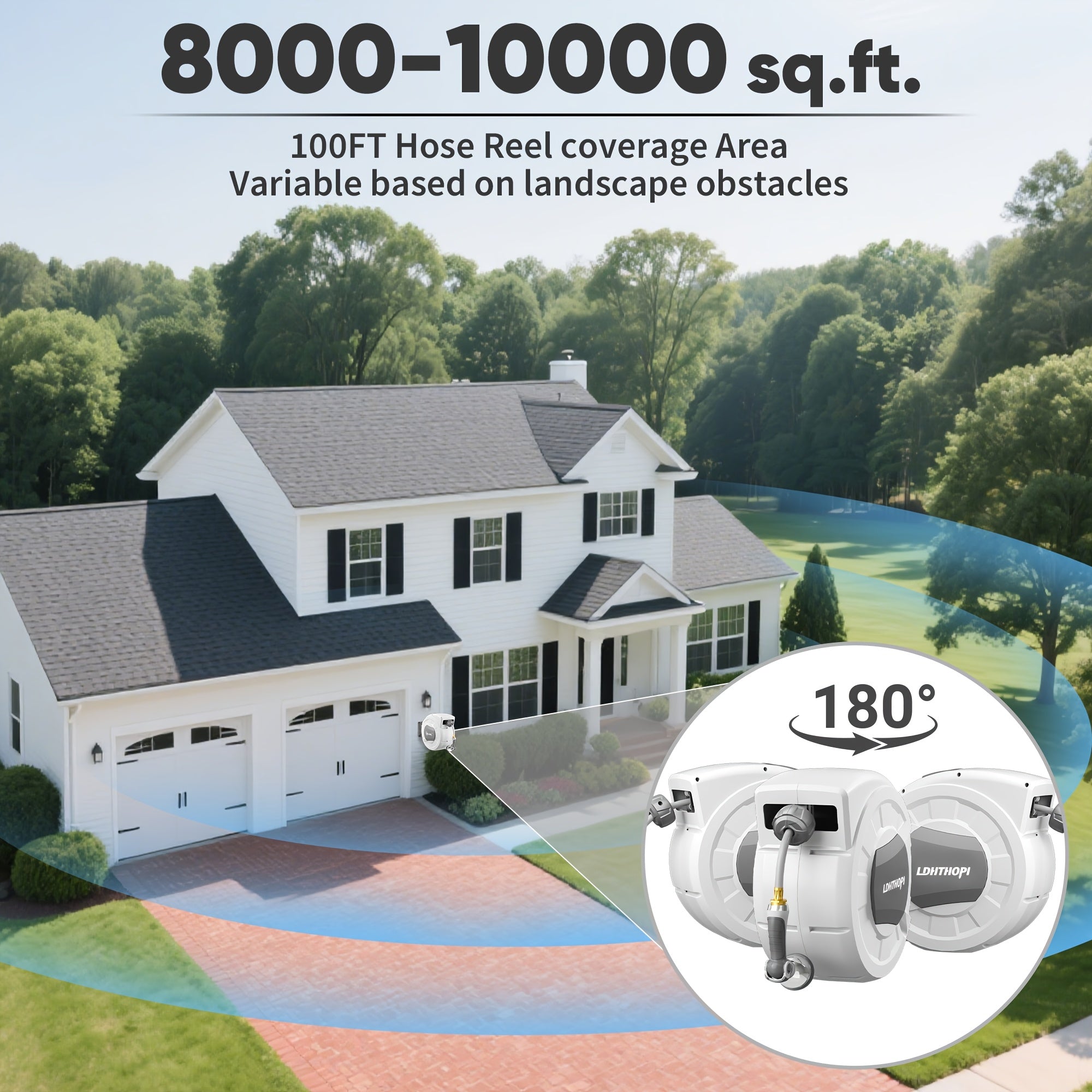 40/100/110/130FT X 1/2" Retractable Garden Hose Reel, Decorative Outdoor Garden Hose Reels - Automatic Self-Retracting Wall-Mount Hose Reel with Enclosed Storage, Any Length Lock, 10 Patterns Nozzle