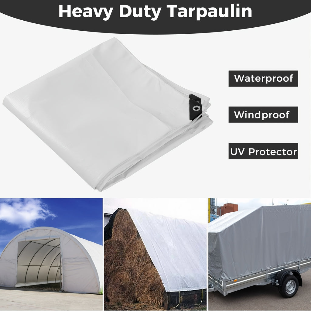 [Waterproof Outdoor Tarpaulin] Extra Thick 14 Mil Poly Tarp Cover Waterproof Snow Rain Resistant Poly White Tarpaulin With Grommets And Reinforced Edges For Outdoor Camping Pool Cover Tear And Rip Resistant Poly Tarpaulin