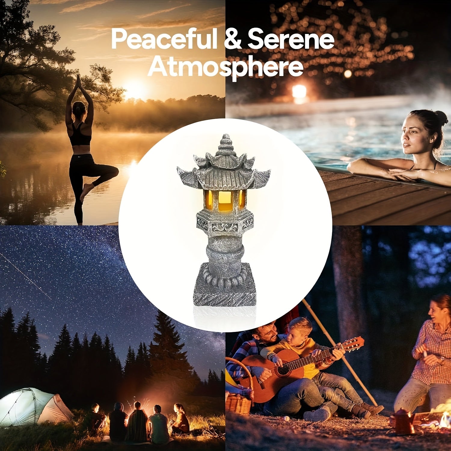 Solar Pagoda Light IPX4, Japanese Pathway Light, Solar Outdoor Statue, Garden Light, Zen Pagoda Decorative Light for Courtyard and Porch, Light Control Light, Outdoor Statue