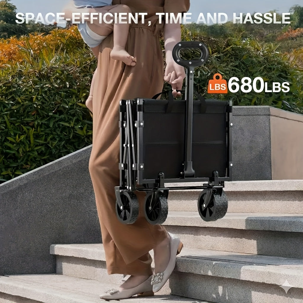 220/450/680 Pounds Heavy-Duty All-Terrain Multi-Functional Foldable Cart, Stainless Steel Frame, Suitable for Camping, Gardening, Beach Activities, Shopping, Carrying Garden Tools, Transport Cart, Perfect for Holiday Gatherings And Parties