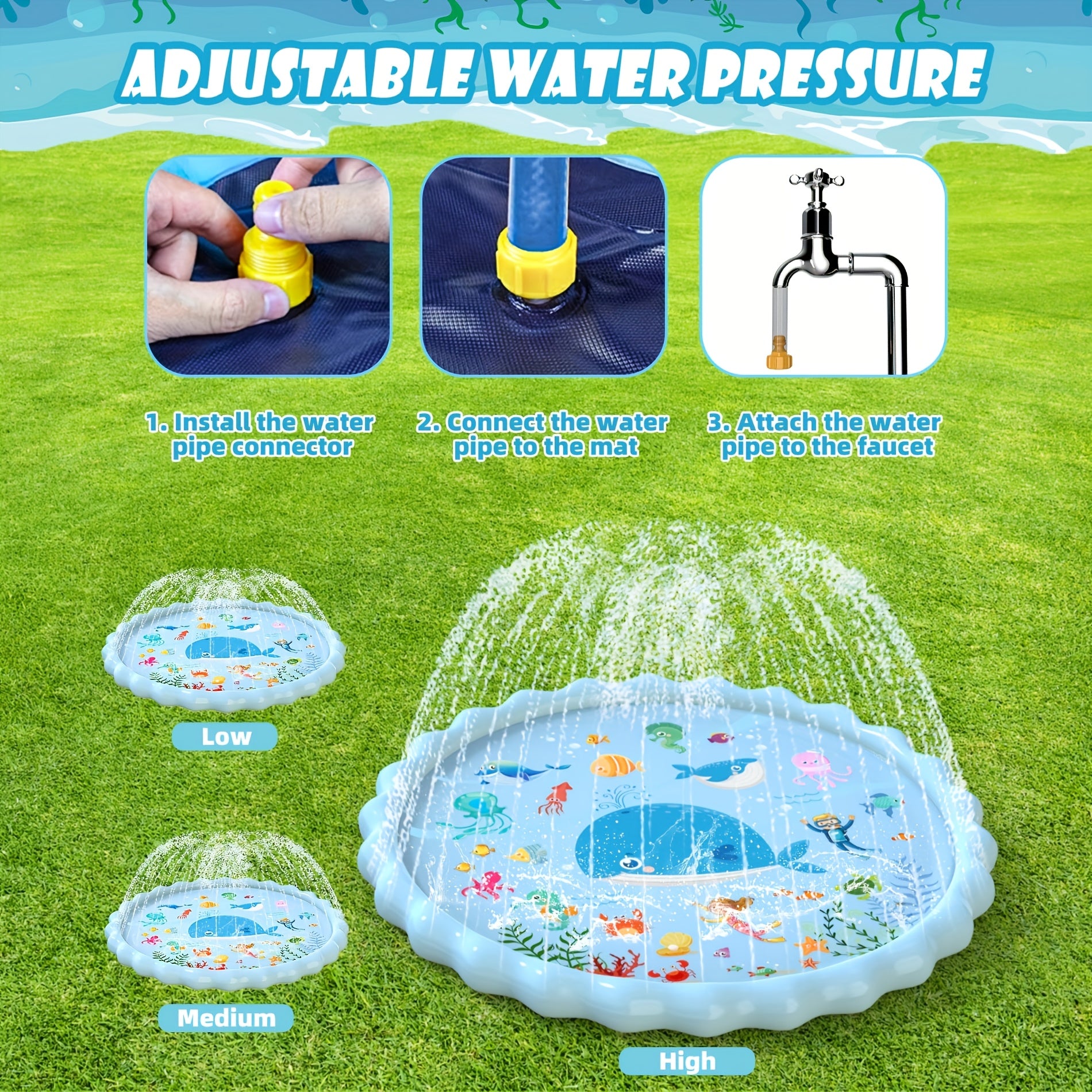 Splash Pad, Sprinkler & Splash Play Mat Toys for Kids Water Toys, Inflatable Wading Pool Extra Large Thicker Summer Outdoor Funny Toys for 3+ Years Old Children Boys & Girls