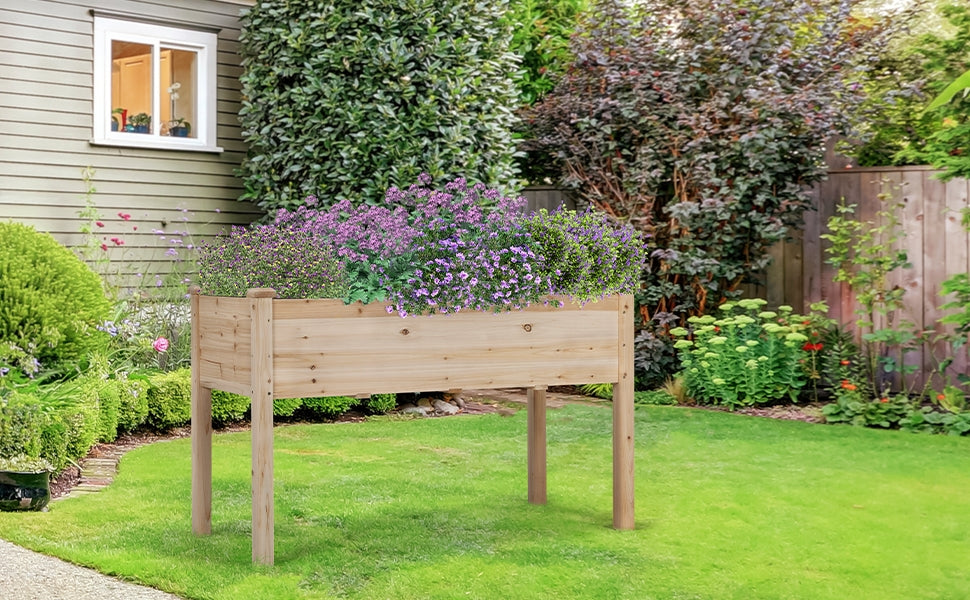 Costoffs Fir Wood Garden Bed Planter Box Raised Vegetables Flowers Bed Elevated Planter for Garden and Yard