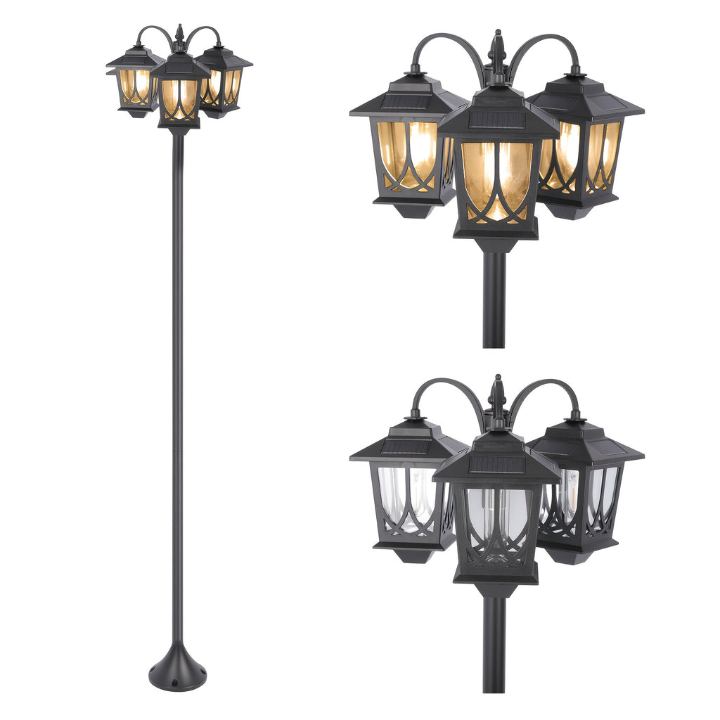 [Mardi Gras, Easter Decor] 3-Headed Solar Powered Outdoor Post Light, 73 Inch Lamp Post With Dusk To Dawn, Waterproof, Outdoor Street Light For Pole Garden Yard Home Mardi Gras, Easter Decor