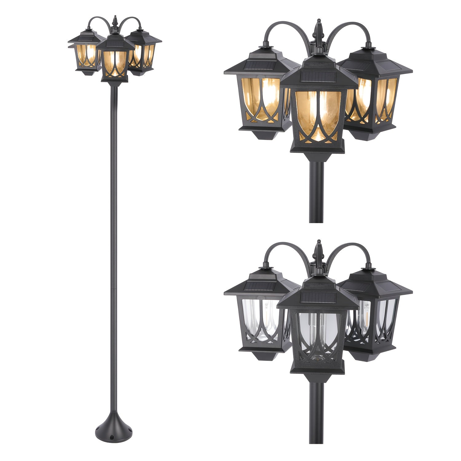 [Mardi Gras, Easter Decor] 3-Headed Solar Powered Outdoor Post Light, 73 Inch Lamp Post With Dusk To Dawn, Waterproof, Outdoor Street Light For Pole Garden Yard Home Mardi Gras, Easter Decor