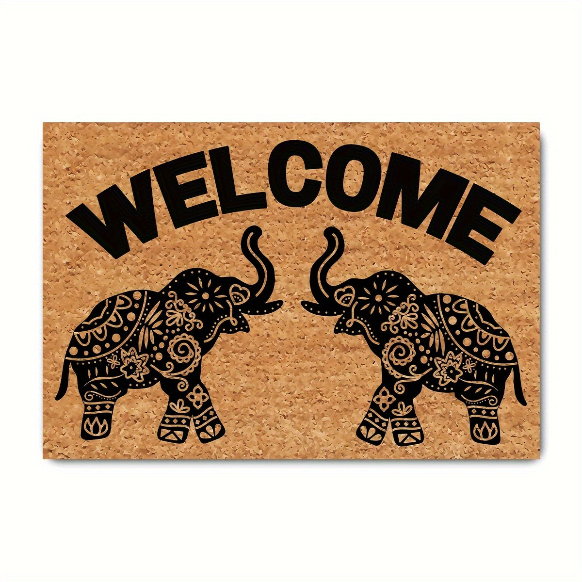 Bohemian Style Elephant Welcome Doormat | Personalized Monogram Kitchen Rug With Anti-Slip Rubber Back, Novelty Gift Mat, 23.7 X 15.9 Inches