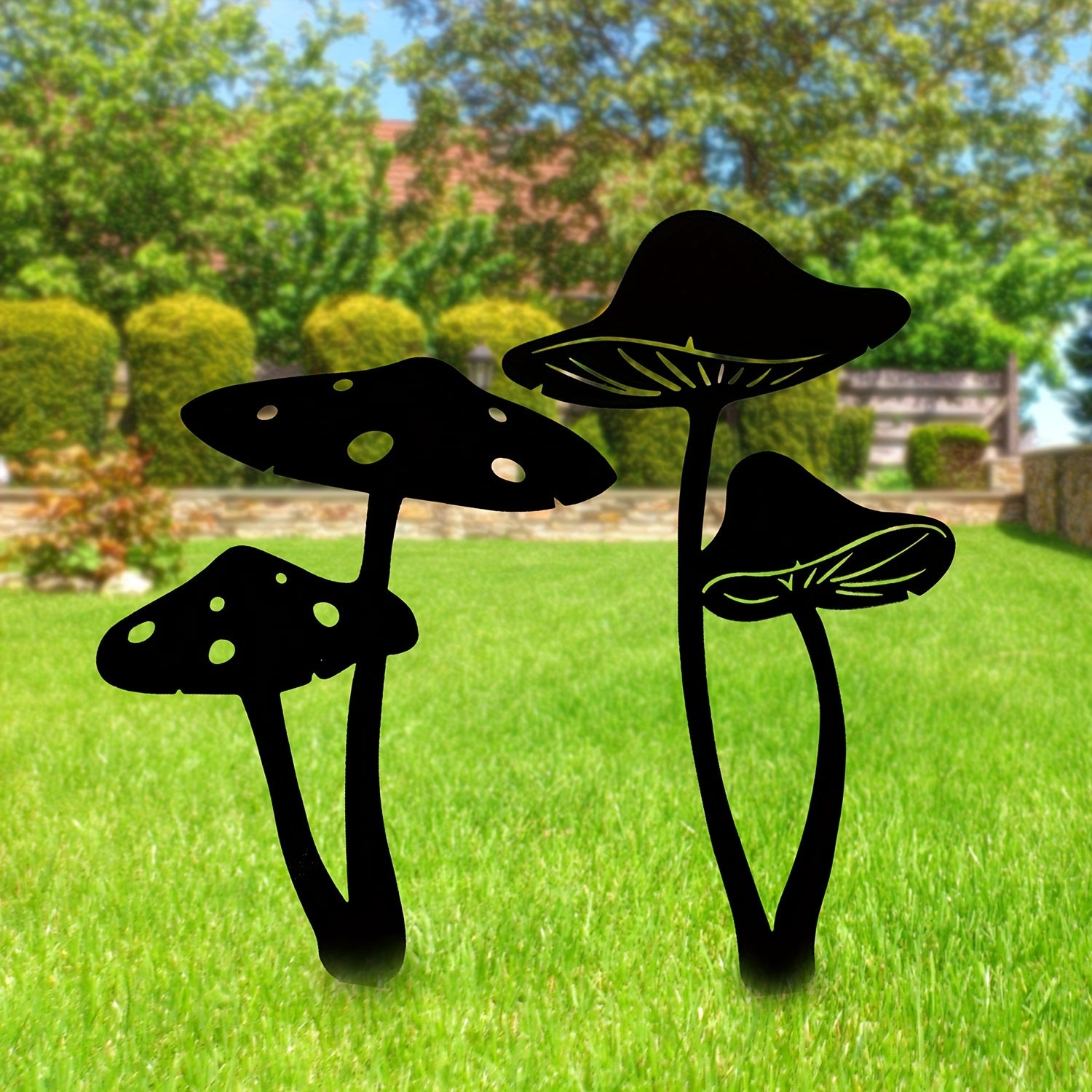 2pcs Metal Mushroom Garden Stakes, Metal Mushroom Silhouette Statue Decorations, Outdoor Decorative Garden Statue Stake, Garden Decor, Yard Decor, Lawn Decor