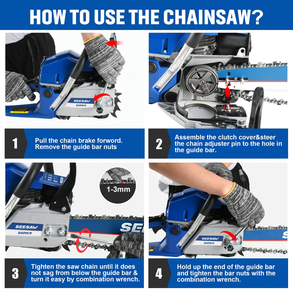 20 Inch Powerful Gasoline Chainsaw - 62cc Two-stroke 3.0 Horsepower - Handheld Wireless Gasoline Chainsaw - Can Efficiently Cut Trees And Trim Branches - Suitable for Farm Cutting And Pasture Gardening Tools - Nice Gift for Halloween/Xmas.