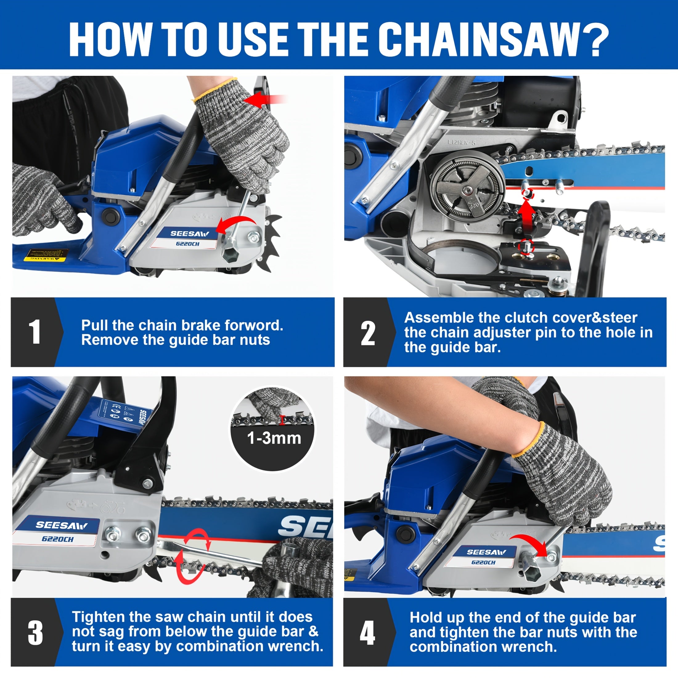 20 Inch Powerful Gasoline Chainsaw - 62cc Two-stroke 3.0 Horsepower - Handheld Wireless Gasoline Chainsaw - Can Efficiently Cut Trees And Trim Branches - Suitable for Farm Cutting And Pasture Gardening Tools - Nice Gift for Halloween/Xmas.