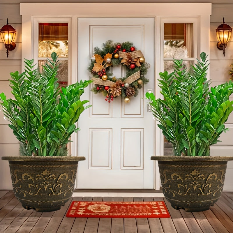 Buy 1 Get 1 Free 16 Inch Heavyweight Resin Planter with Drainage Holes - Large Bronze European Bonsai & Succulent Pot, Ornate Round Indoor/Outdoor Garden Planters for Trees, Shrubs, Home Decor (Free Shipping, Durable Resin)