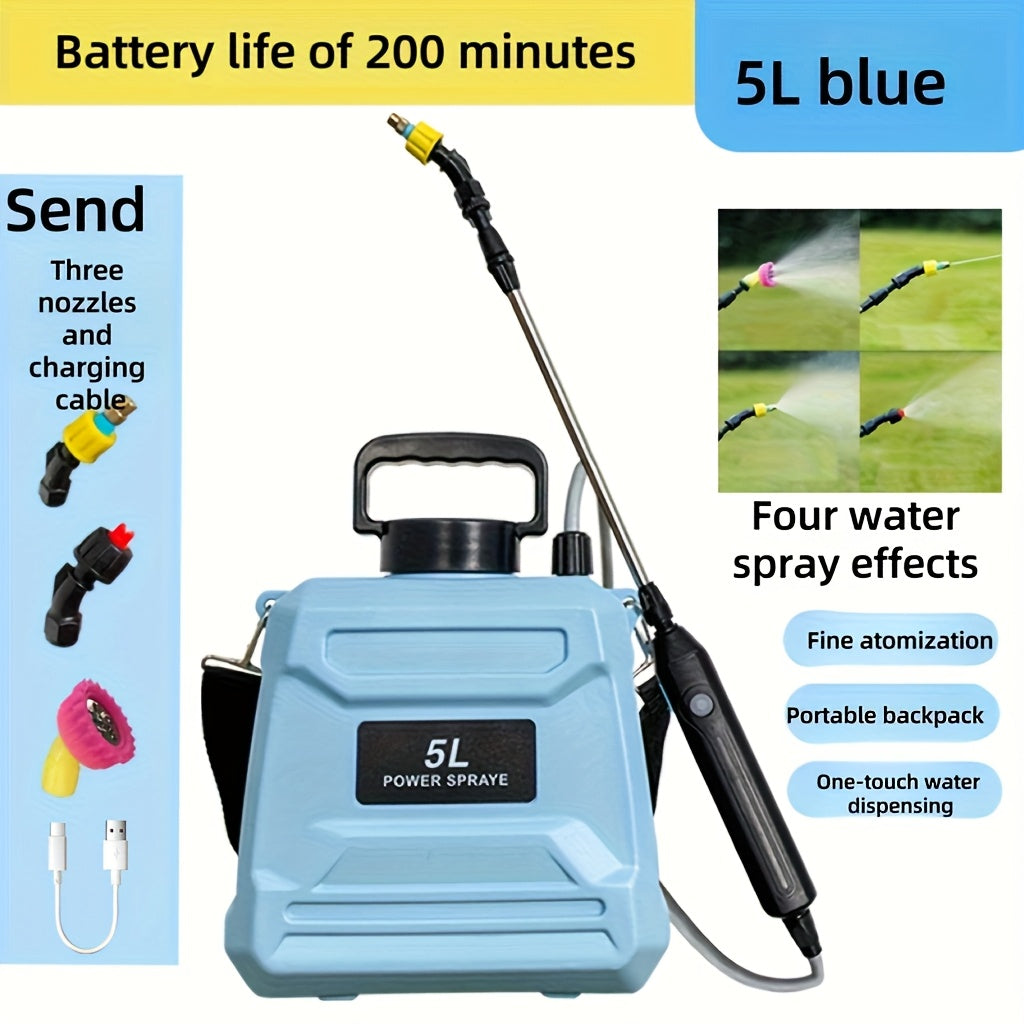 1.32-gallon/ 2-gallon USB Rechargeable Sprayer with Adjustable Nozzle, Suitable for Gardens - Portable Electric Watering Pot,, Blue Plastic, A Gift for Family