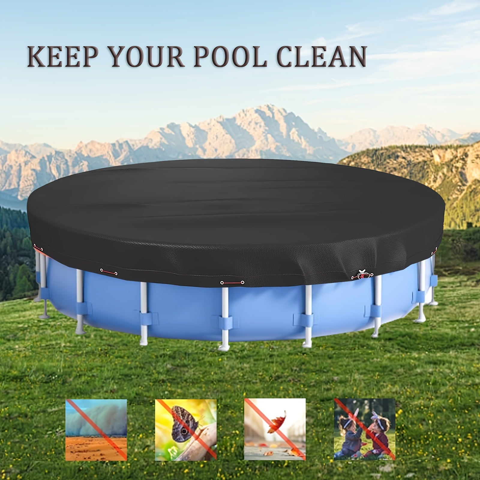 18ft Round Pool Cover for Above Ground Swimming Pools, Black Heavy Duty Outdoor Pool Cover with Steel Cord, Waterproof Dustproof Pool Protector for Inflatable & Frame Pools, Backyard Pool Accessories