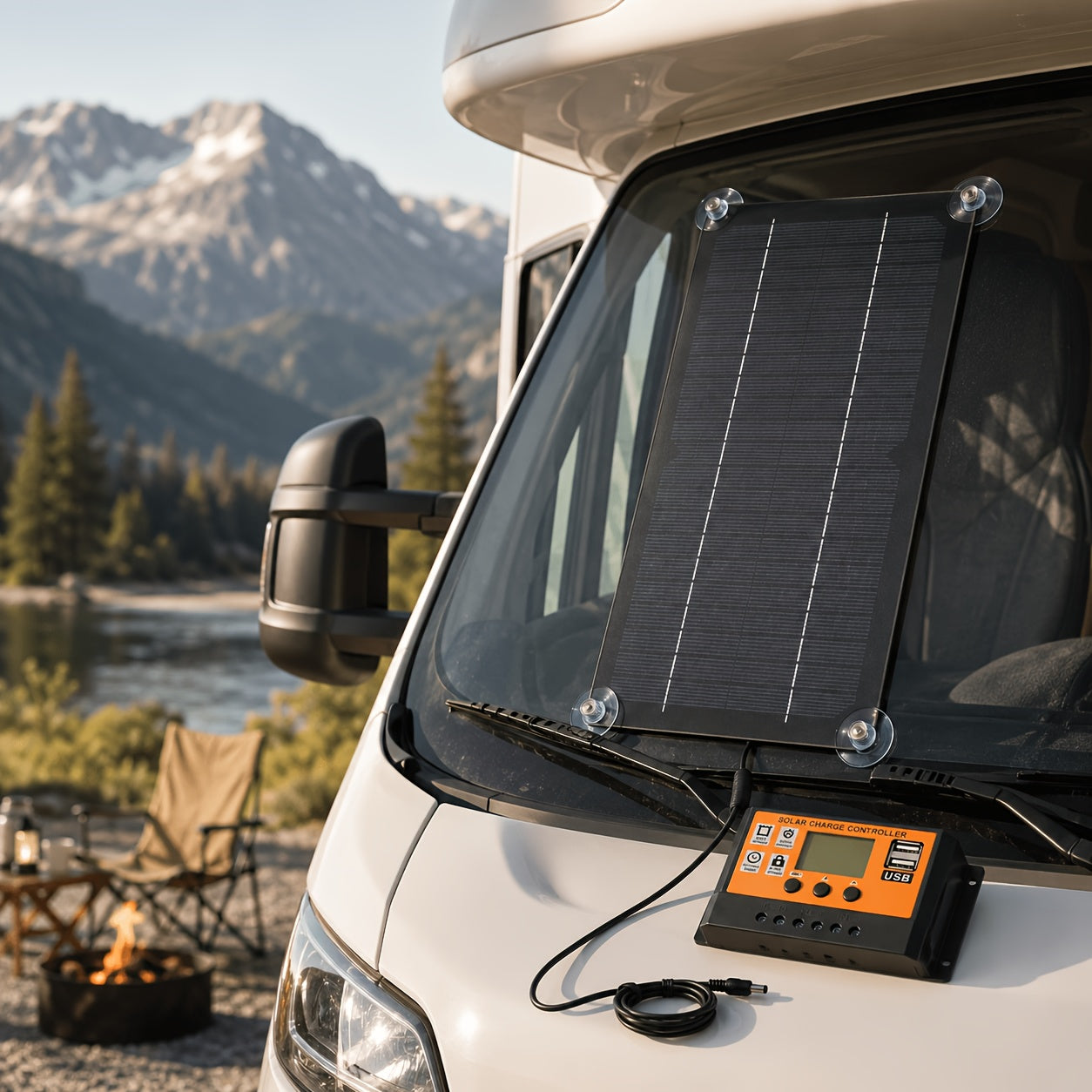 [Solar Panel Kit] Solar Panel Kit With 100A Charge Controller, Monocrystalline Silicon Solar Battery Charger With Extension Cable, Battery Clip, Suction Cups, 18V Solar Charger For RV, Camper, Van, Boat, Camping, Outdoor Travel, Farm, Garden, Emergency Po