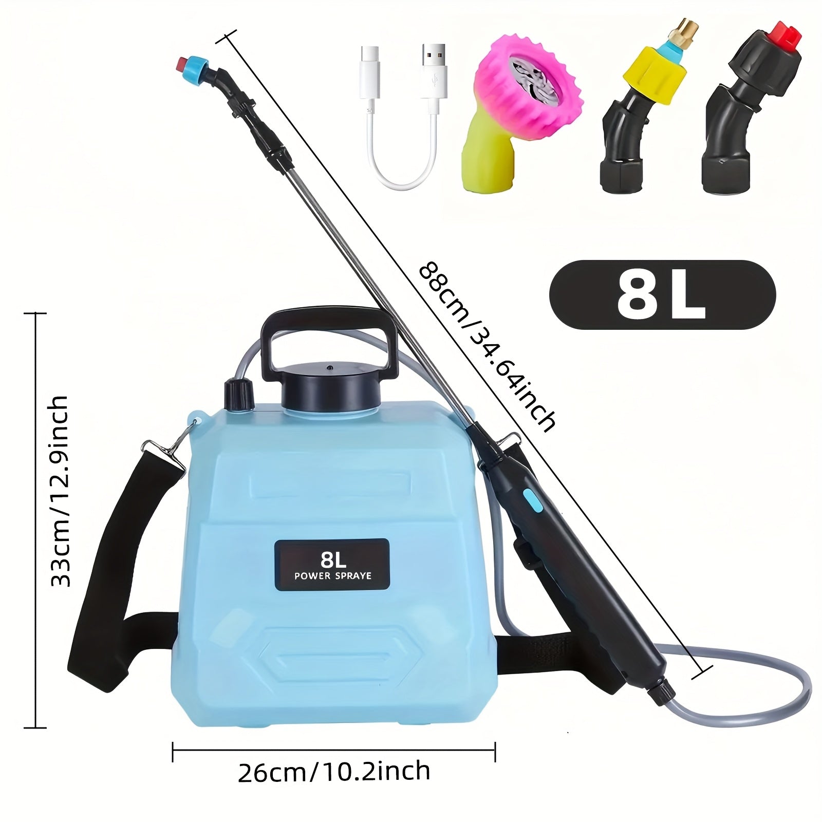 1.32-gallon/ 2-gallon USB Rechargeable Sprayer with Adjustable Nozzle, Suitable for Gardens - Portable Electric Watering Pot,, Blue Plastic, A Gift for Family