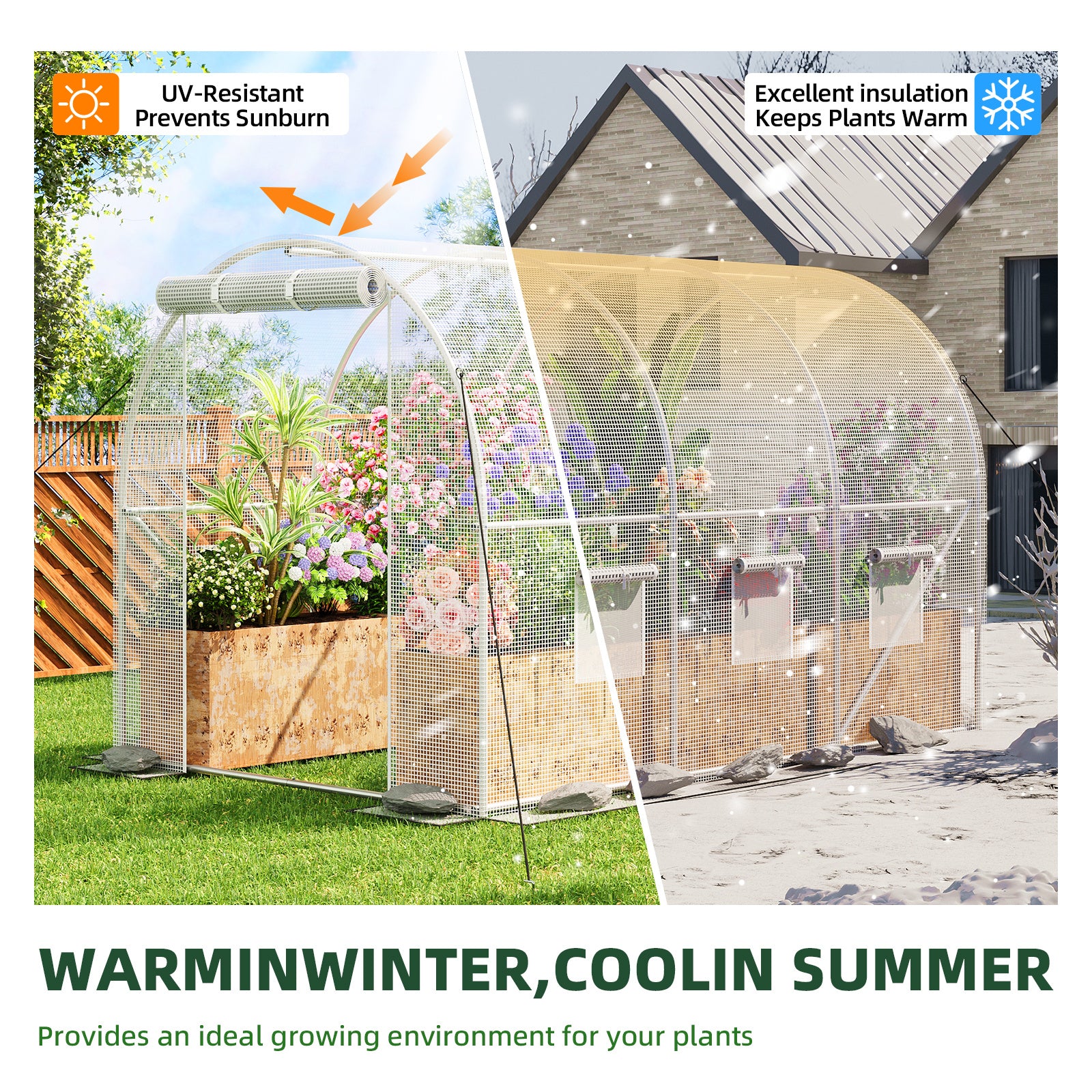 Whonline 1pc Greenhouse for Outdoors, Mini Portable Flower Garden Plant Kit Outside, Heavy Duty 4 Tiers Steel Frame and Durable Cover, For Halloween and Christmas