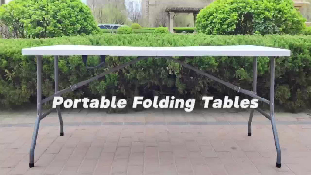 【 4FT/5FT/6FT 】 Folding table with handle and safety lock, easy to set up, with a weight carrying capacity of 330 pounds, suitable for camping, picnicking, parties, and indoor activities, white