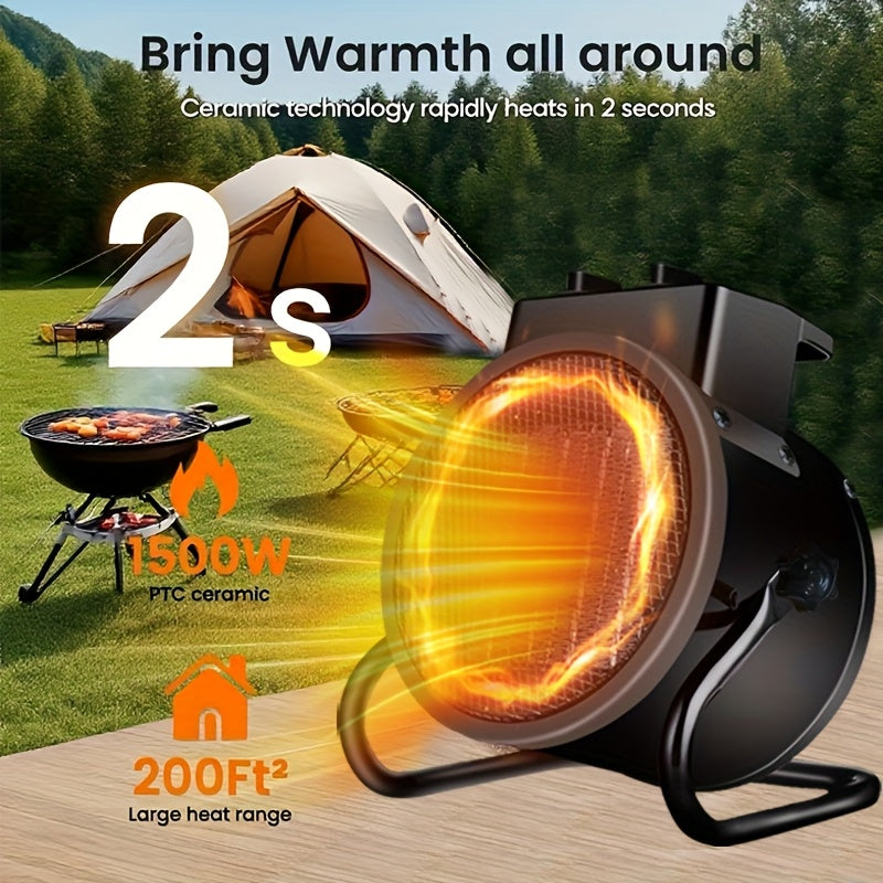 1500W Greenhouse Heater, Portable Space Heater, PTC Ceramic Fast Heating, 3-Second Rapid Heating, Overheat Protection, Suitable For Patios, Living Rooms, Greenhouses, Garages, Indoors, Camping, Family Gatherings, Yellow/Black Heater, Christmas Gift.
