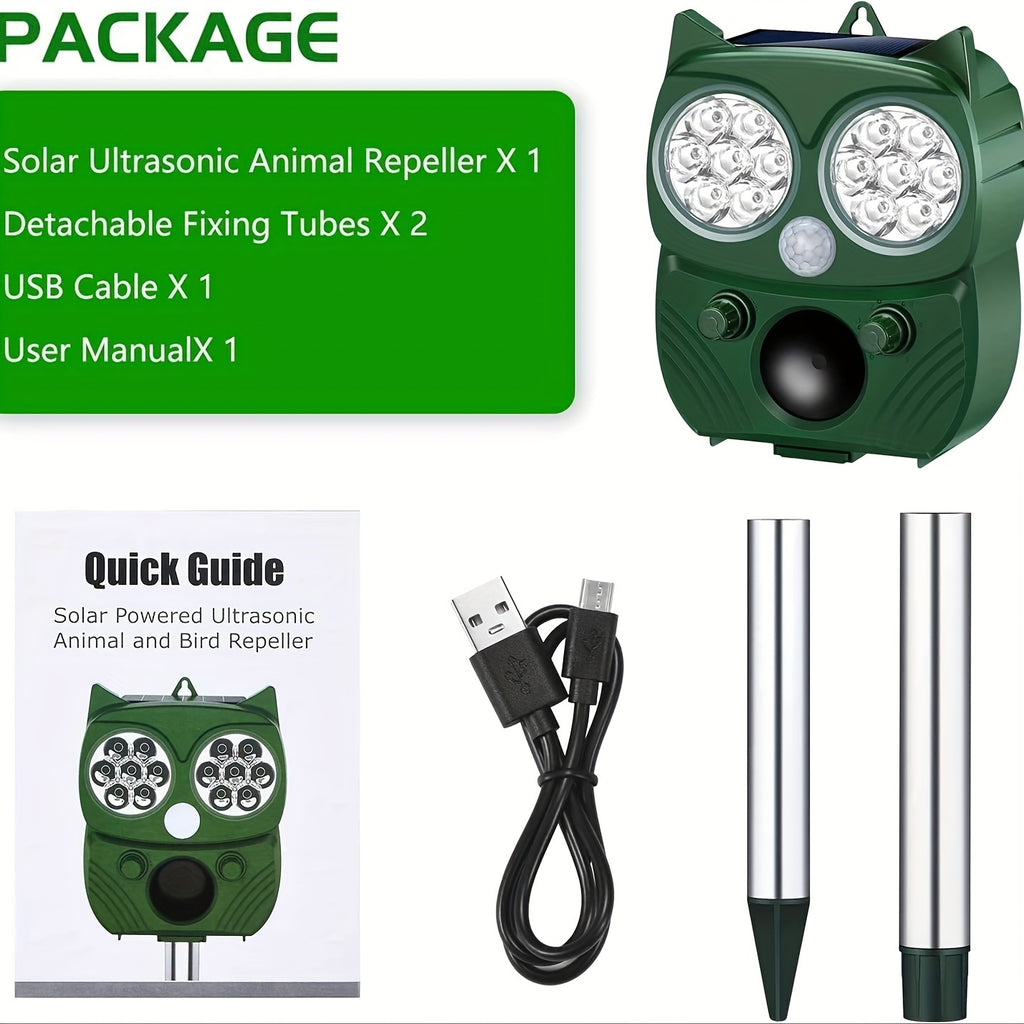 Solar Soundwave technology Animal Repeller, Sonic Animal Repeller, Motion Detection, Flashlights, Dog Cat Repellent, Squirrel, Raccoon, Skunk, Rodent, Fox, Deer, Bird Deterrents for Outside