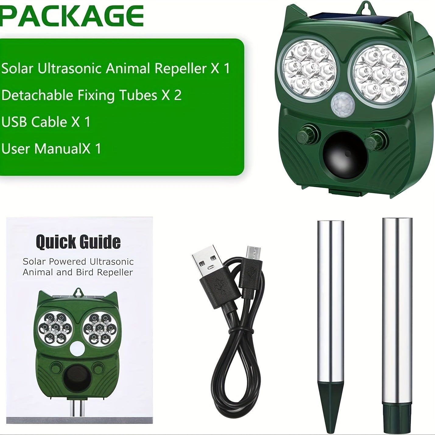Solar Soundwave technology Animal Repeller, Sonic Animal Repeller, Motion Detection, Flashlights, Dog Cat Repellent, Squirrel, Raccoon, Skunk, Rodent, Fox, Deer, Bird Deterrents for Outside