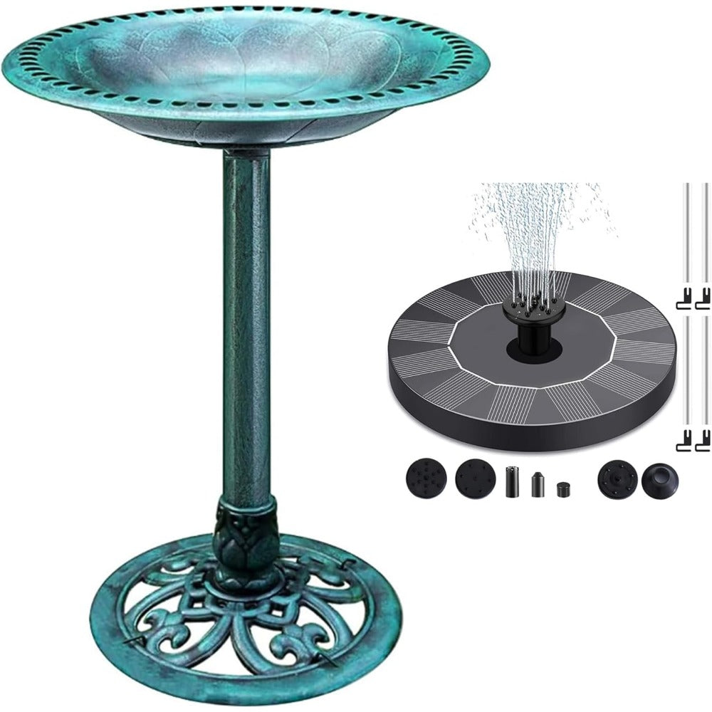 24-inch Outdoor Birdbath Fountain with Water Feature - Base Suitable for Garden, Yard, Balcony - Solar Bird Bath for Robins, Sparrows, Pigeons, Hummingbirds - Plastic -Piece, Green Decorations