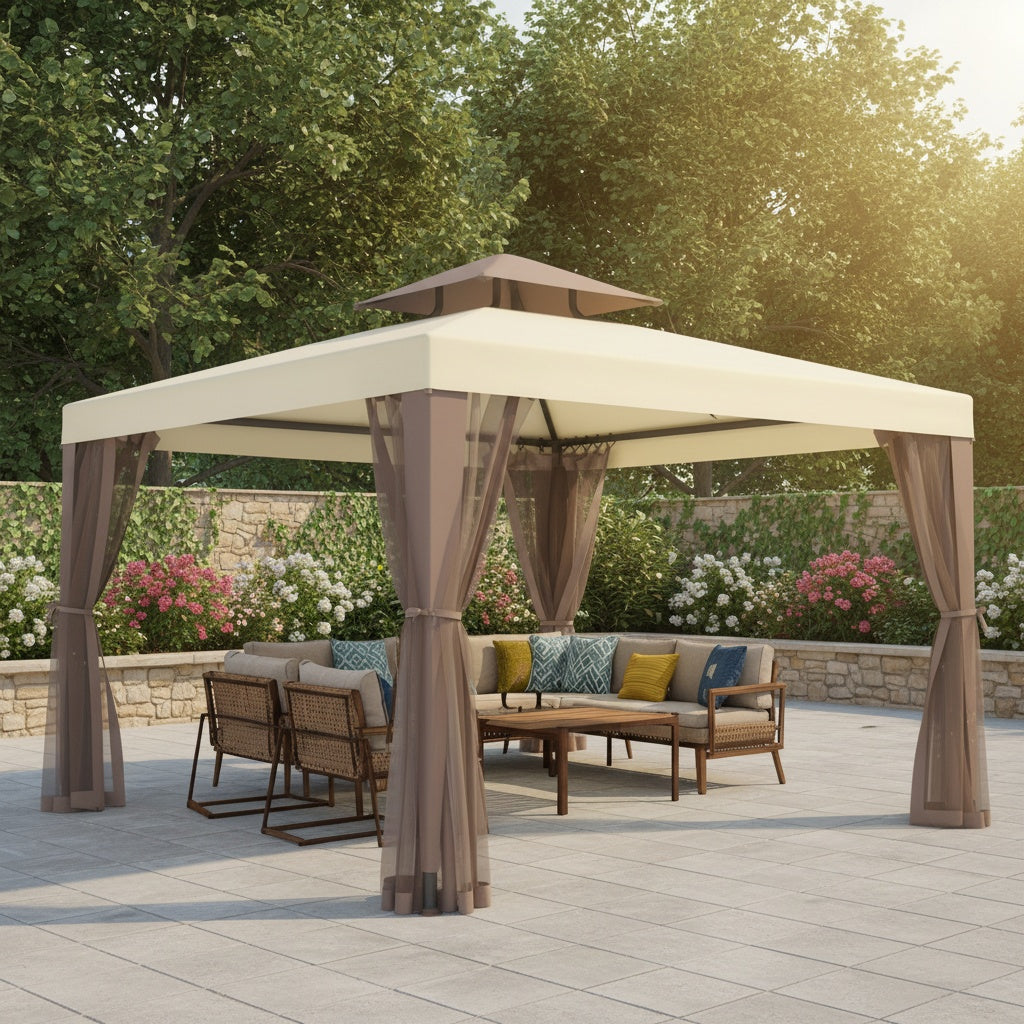 Patio Gazebo Tent Outdoor Canopy Shelter 10'x10' with Mosquito Netting with 100 Square Feet of Shade for Garden, Backyard Deck and Lawns, Party Canopy Gazebo Tent