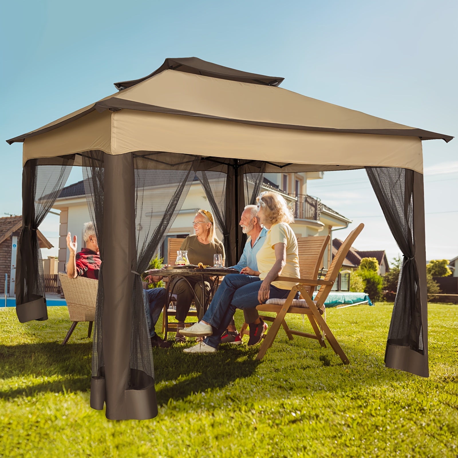 12ft×12ft/11x11ft Pop-up Patio Gazebo, Outdoor Gazebo with Mosquito Net, Double Roof Ventilation, 121 Square Feet Shade, Suitable for Lawns, Gardens, Backyards, and Decks