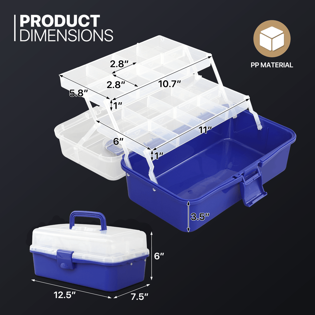 MoNiBloom Portable Tackle Box Organizer with Handle, 3-Layer Compartment Plastic Storage Tool Box Waterproof Container Case for Fishing Tackles, Makeup, Hair Accessories