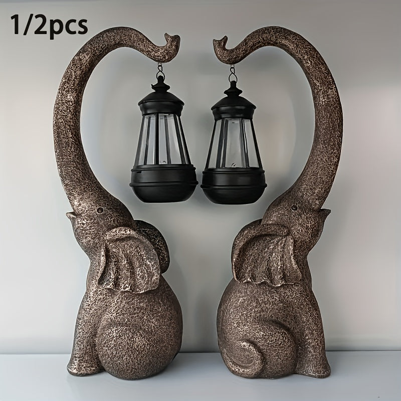 1/2pcs Solar Elephant Statue, Outdoor Garden Crafts For Elephant Statues, Art Decorations With Solar LED Lights, Garden Greening Garden Sculptures, Used For Courtyard Lawn Home Decoration