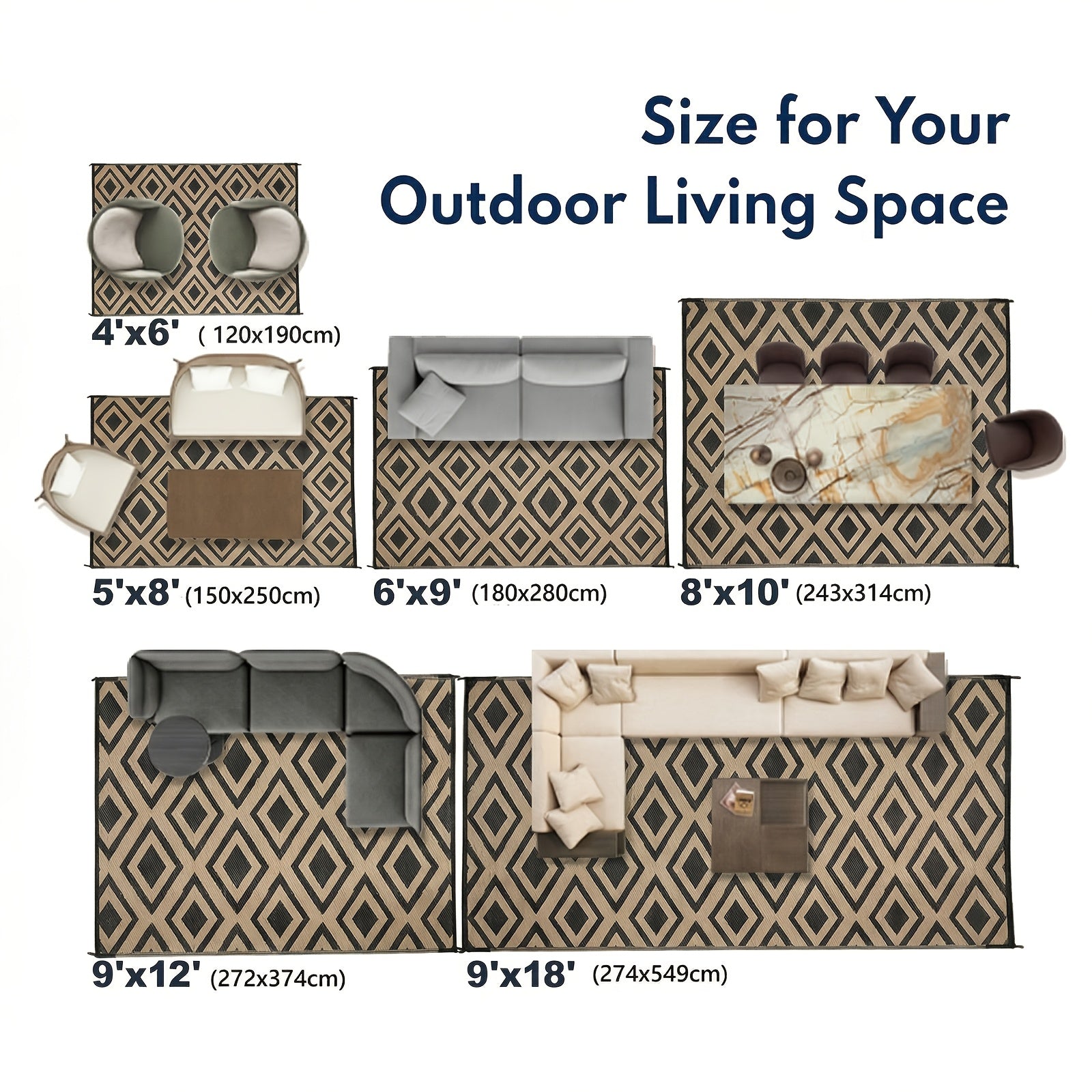 Reversible Mats, Plastic Straw Mat, Modern Area Mat, Large Floor Mat And Mat for Outdoors, RV, Patio, Backyard, Deck, Picnic, Beach, Trailer, Camping