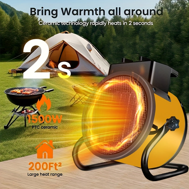 1500W Greenhouse Heater, Portable Space Heater, PTC Ceramic Fast Heating, 3-Second Rapid Heating, Overheat Protection, Suitable For Patios, Living Rooms, Greenhouses, Garages, Indoors, Camping, Family Gatherings, Yellow/Black Heater, Christmas Gift.