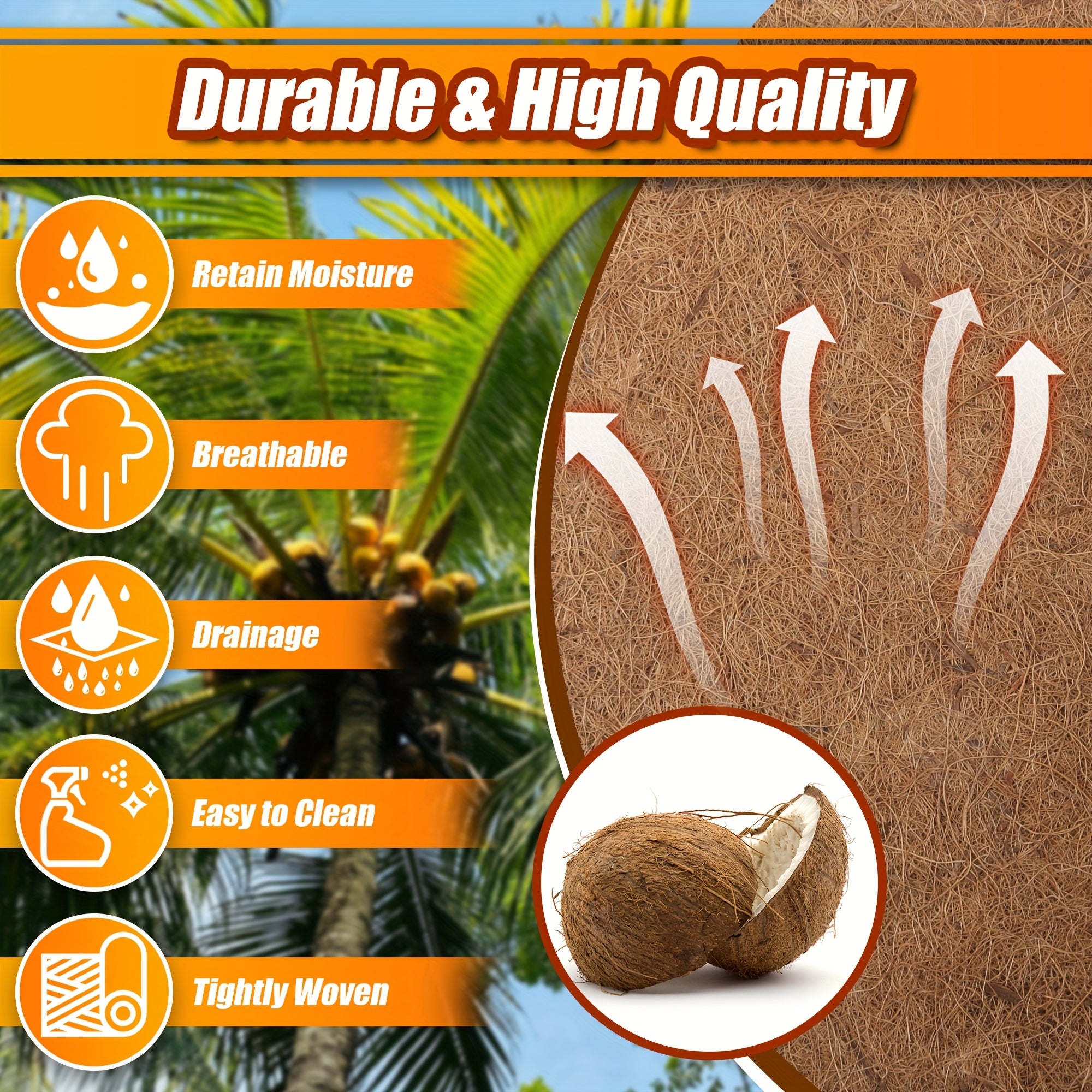 1pc Coco Liner Roll | Natural Coconut Fiber For Planters, Versatile Flower Baskets, Garden Decoration, Animal Pet Pads | Brand: Cjgq, Rectangle Shape