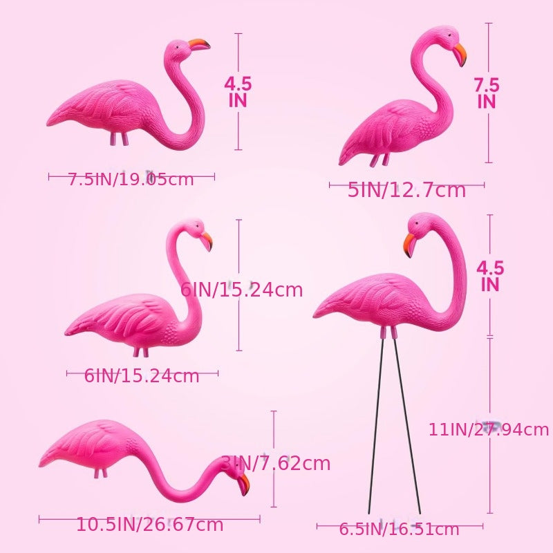 10 Pack Small Yard Flamingos Ornament Stakes, Mini Pink Flamingo Yard Decorations, Mini Lawn Plastic Flamingo Statue for Outdoor, Multi-Item Party Favor Packs.