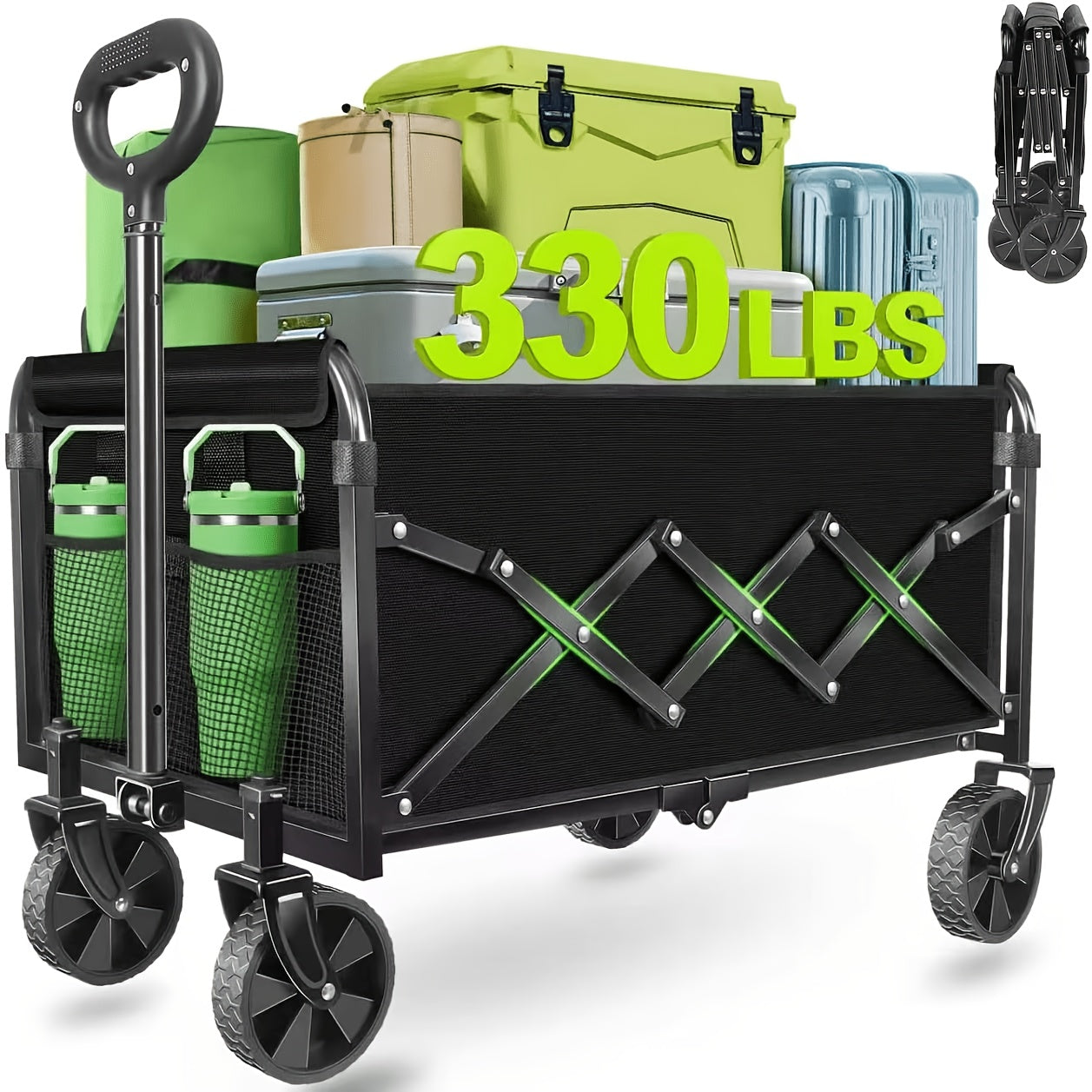 500LBS/ 780LBS All Terrain Heavy Duty Folding Cart, Large Capacity Camper Suitable for Yard Shopping/ Sports/ Outdoor/ Gardening Equipment Handling, Black Multifunctional Utility Cart