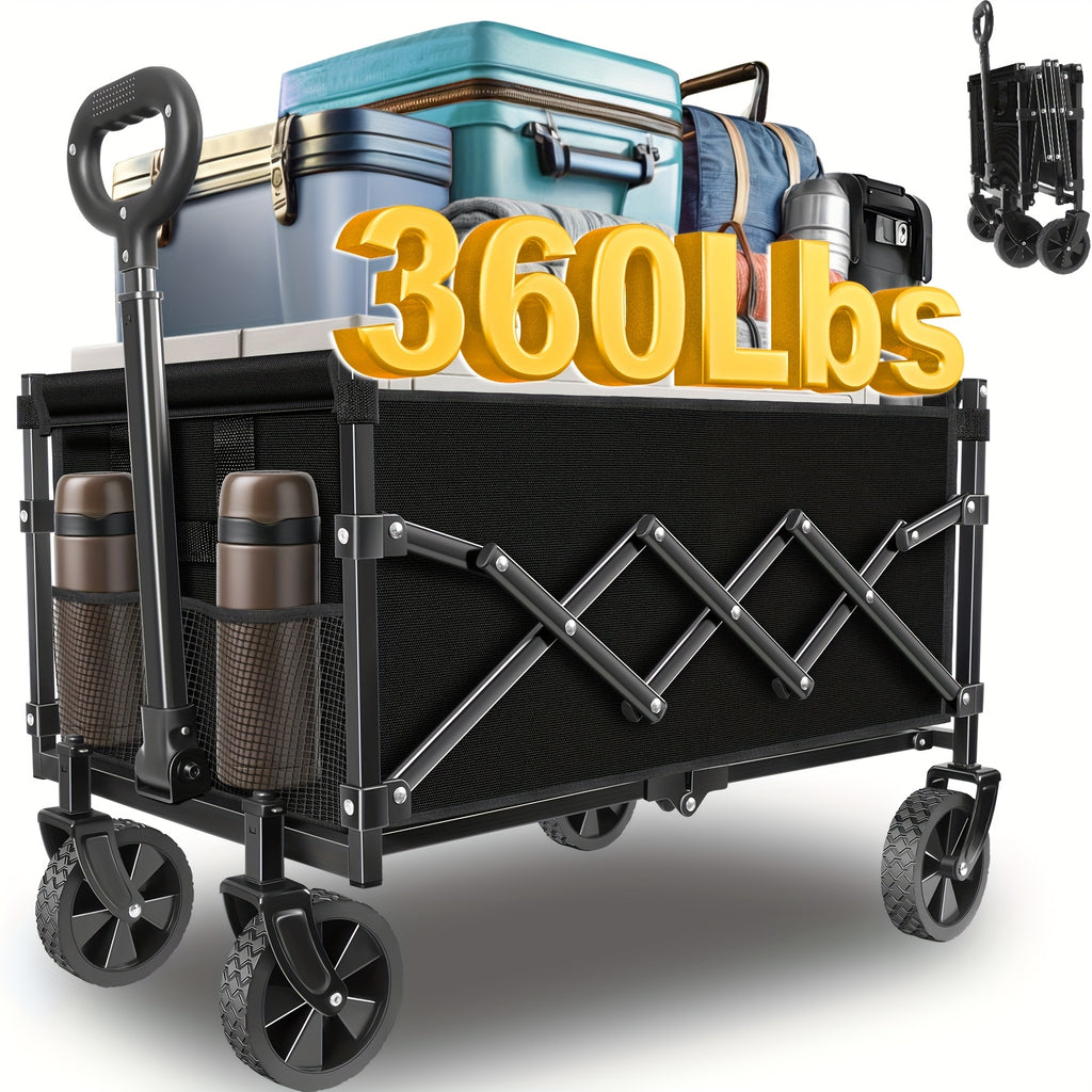 360/ 520/580/600 Lbs Collapsible Wagon Cart with Wheels Foldable - Folding Utility Heavy Duty Wagons Carts for Grocery Sports Garden Shopping Camping