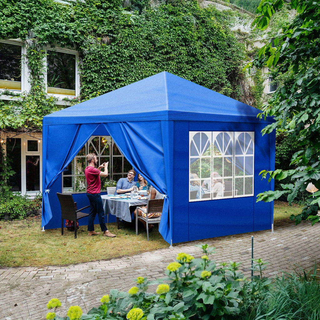 10 X 10Ft Black 4-Sided Pergola PE Cloth Sprayed Iron Pipe Spiral Pipe Various Styles of Pergola Courtyard Can Be Used As Emergency Shelter Tent Charity Donation