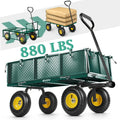 [800LBS Heavy Duty Garden Cart] GVDV Garden Cart with With Wheels, Removable Mesh Sides & 180° Rotating Handle - Dump Wagon for Yard/Garden/Beach, 10" All-Terrain Wheels,