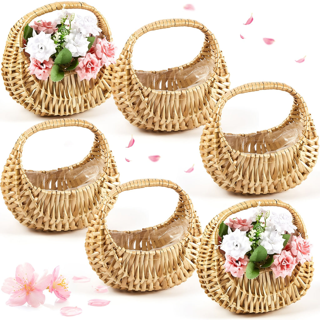6pcs -Capable Half-Moon Wicker Baskets Suitable for Wedding Flower & Picnic Storage, Sturdy Woven Wicker with -Treated, Wide-Diameter Suitable for Garden,, /Outdoor Use - Wicker Basket Non-Food Direct Contact