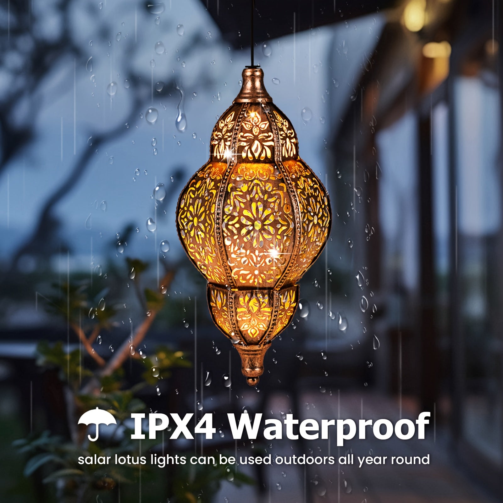 27.17 Inch Outdoor Hanging Lantern Light - Metal Projector Suitable for Garden, Patio, Porch, Lawn & Deck - Detachable Solar Panel, Oil-Rubbed, Ceiling/Pendant Mount