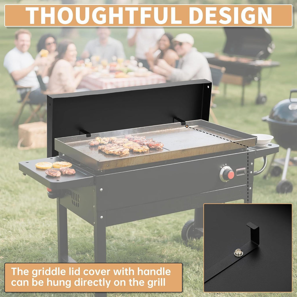 28-Inch Griddle Hard Top Lid with Handle Compatible with 28" Blackstone Griddle with Front and Rear Grease, Powder-Coated Steel, Black Outdoor Cover (Only one Top Lid， NOT Griddle!!!)