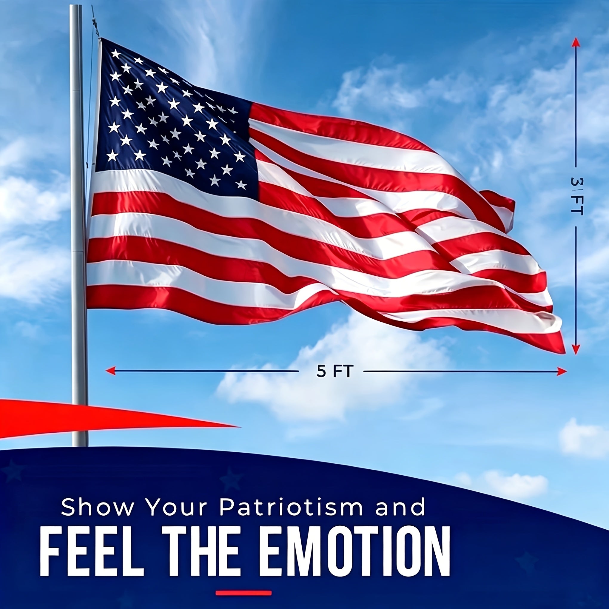 3x5 Feet American Flag | 210D/420D Heavy Duty Nylon, Fade Resistant and, with Embroidered Stars, Sewn Stripes, Brass Grommets, 304 Stainless Steel Hooks - SOTOPOO