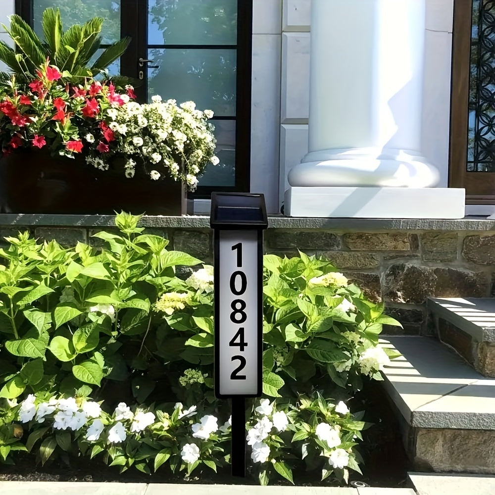 Solar Pillar Sign Light with Address Glow, LED Doorplate Light, Featuring Faster-Charging Upgraded Battery, Switchable White/Warm Light, No Wiring Needed, Auto-On at Night, IP44, Suitable for Homes, Businesses, Factories, Etc
