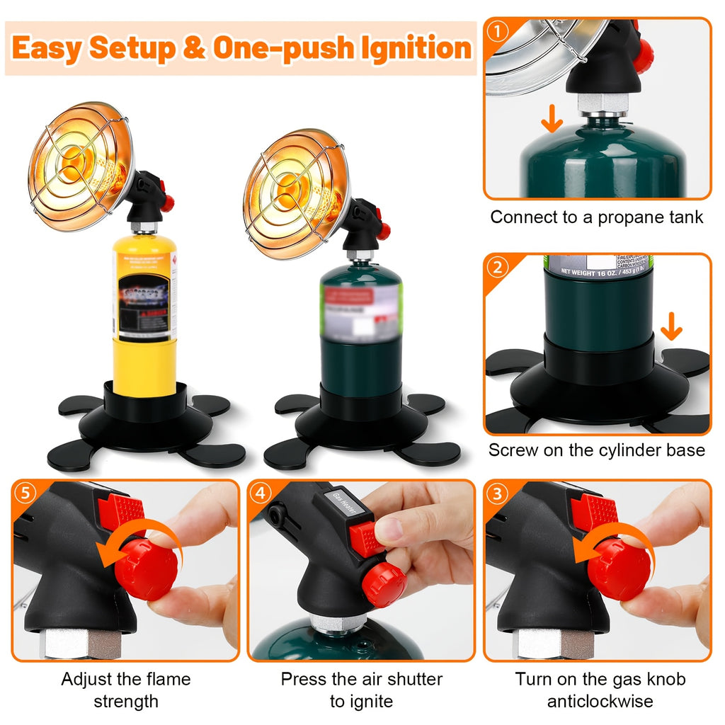 Portable Propane Heater for Camping, Outdoor Small Space Patio Garage Heater, Self-Igniting Radiant Heater, Foldable Gas Tank Holder, Suitable for Hiking, Ice Fishing, Hunting, Tents, Backyard