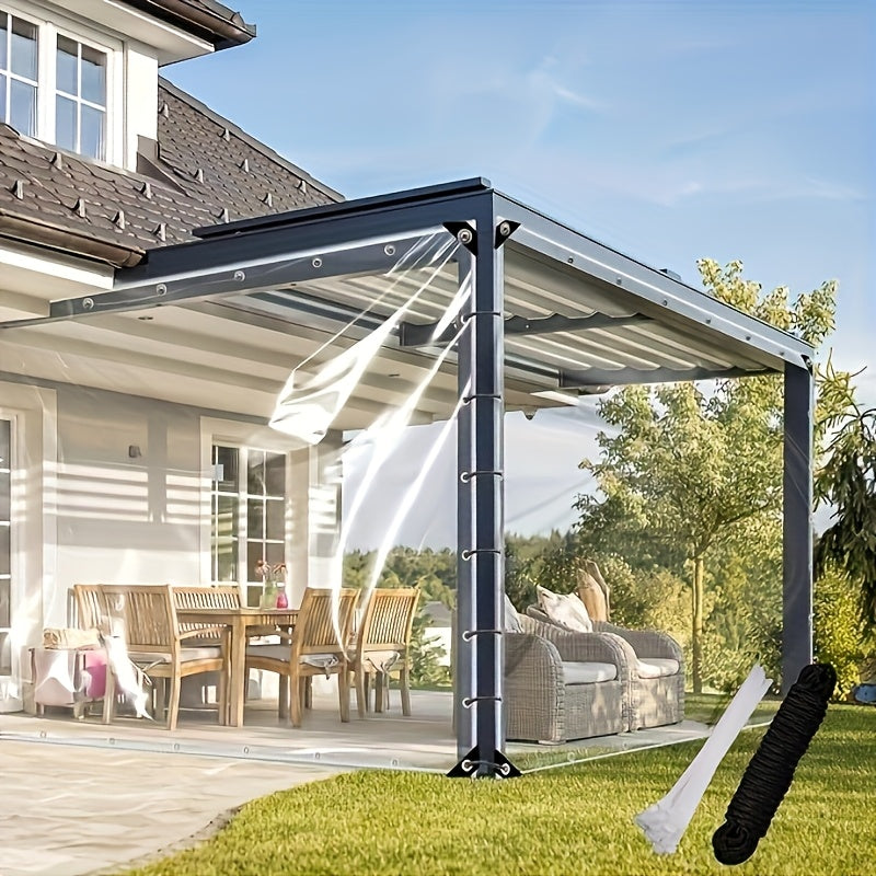Heavy-Duty Transparent PVC Waterproof Tarp, 20-Mil Thickened Material Strong Tear Resistance, with Reinforced Metal Eyelets for Easy Fastening. The Transparent Design, for Sunshade in Pergolas, Rain Protection on Terraces, Porch Cars, And Balconies